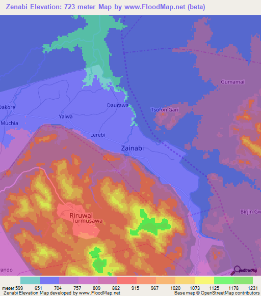 Zenabi,Nigeria Elevation Map