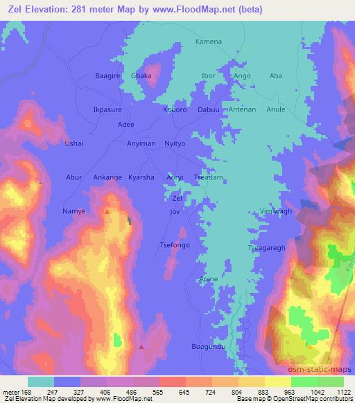 Zel,Nigeria Elevation Map