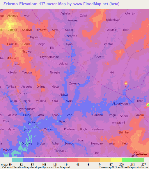 Zekemo,Nigeria Elevation Map