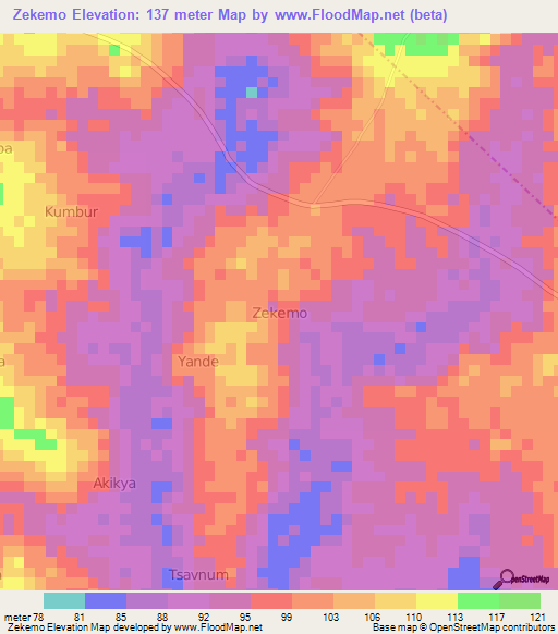 Zekemo,Nigeria Elevation Map