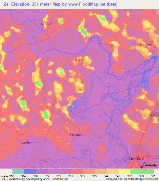 Zei,Nigeria Elevation Map