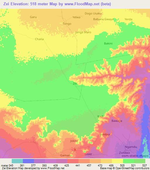 Zei,Nigeria Elevation Map