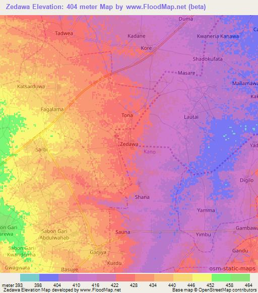 Zedawa,Nigeria Elevation Map