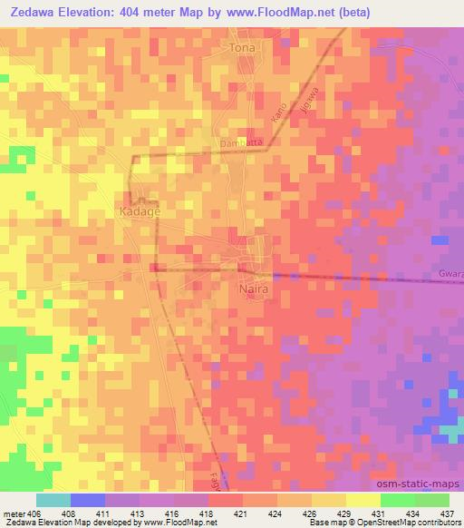 Zedawa,Nigeria Elevation Map