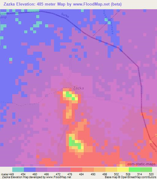 Zazka,Nigeria Elevation Map