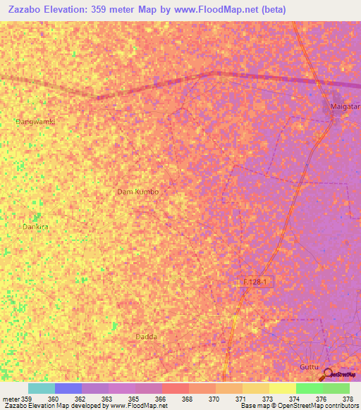 Zazabo,Nigeria Elevation Map