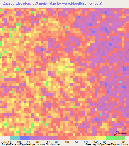 Zazabo,Nigeria Elevation Map