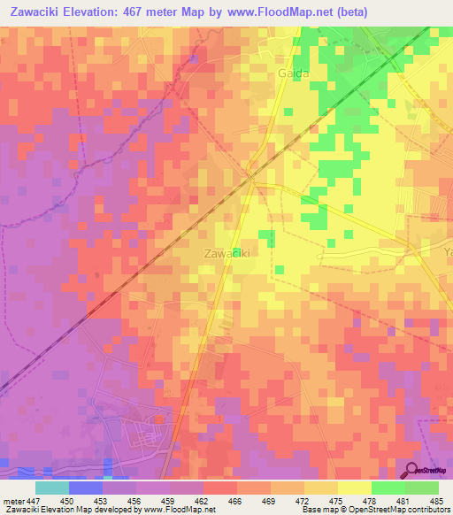 Zawaciki,Nigeria Elevation Map