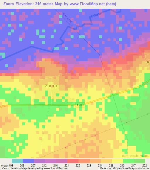 Zauro,Nigeria Elevation Map