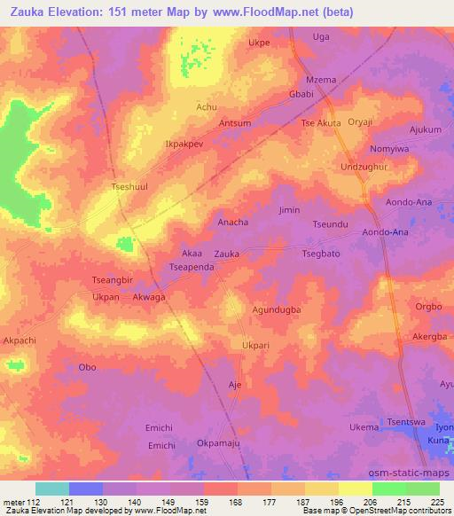 Zauka,Nigeria Elevation Map