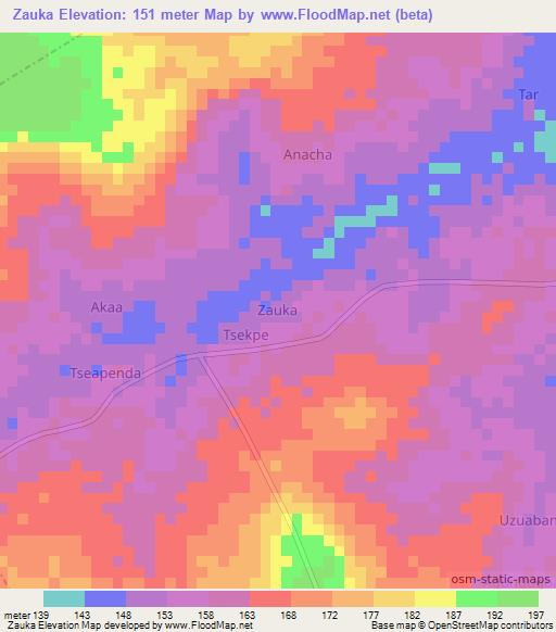 Zauka,Nigeria Elevation Map