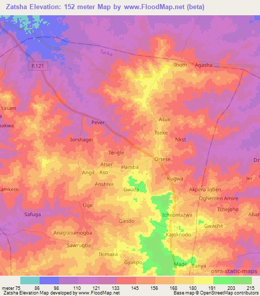 Zatsha,Nigeria Elevation Map