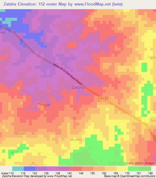 Zatsha,Nigeria Elevation Map