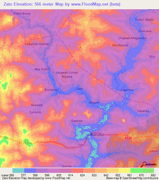 Zato,Nigeria Elevation Map