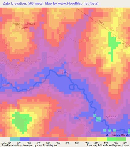 Zato,Nigeria Elevation Map