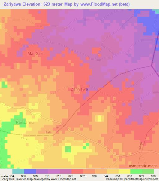 Zariyawa,Nigeria Elevation Map