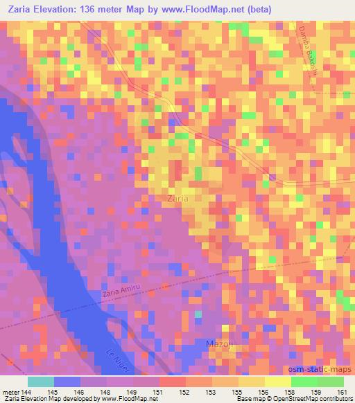 Zaria,Nigeria Elevation Map