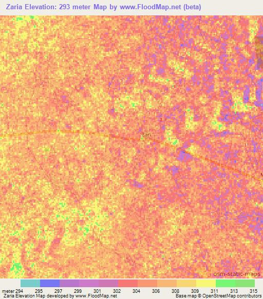 Zaria,Nigeria Elevation Map