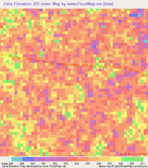 Zaria,Nigeria Elevation Map