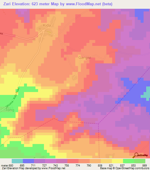 Zari,Nigeria Elevation Map