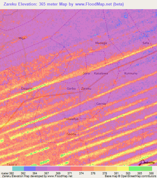 Zareku,Nigeria Elevation Map