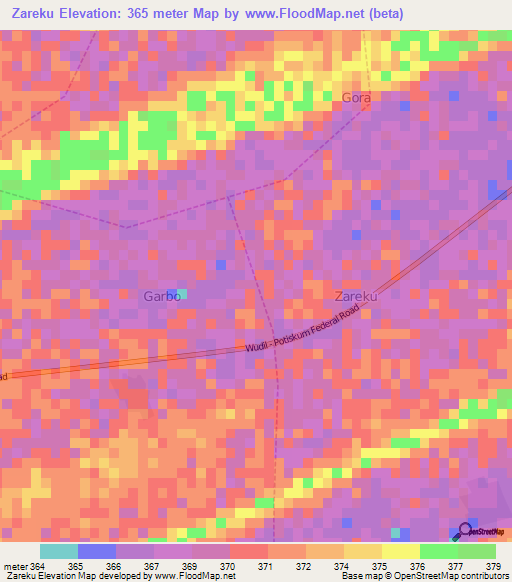 Zareku,Nigeria Elevation Map