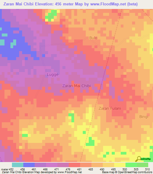 Zaran Mai Chibi,Nigeria Elevation Map