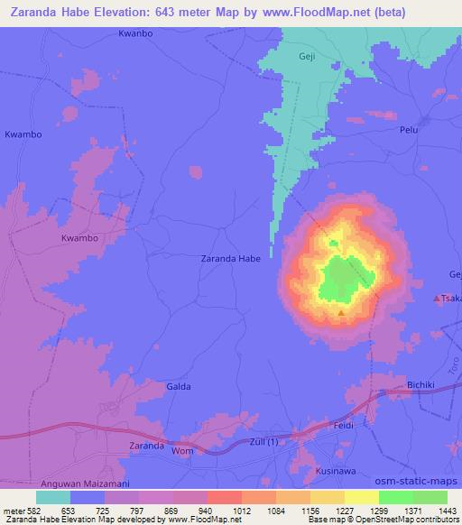 Zaranda Habe,Nigeria Elevation Map