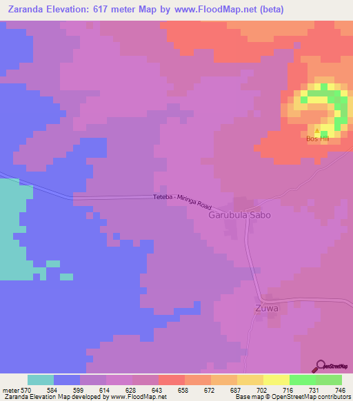 Zaranda,Nigeria Elevation Map