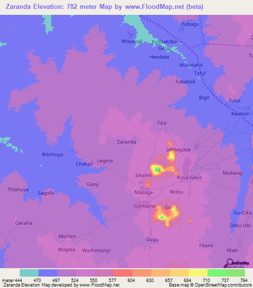 Zaranda,Nigeria Elevation Map