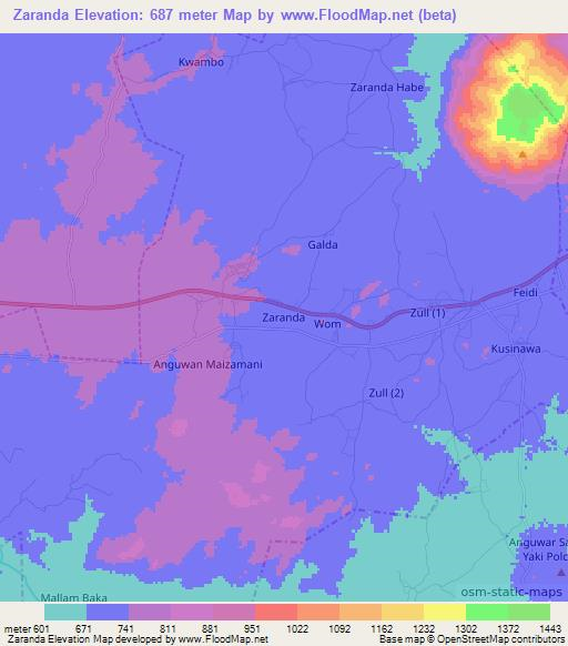 Zaranda,Nigeria Elevation Map