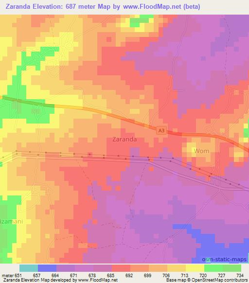 Zaranda,Nigeria Elevation Map