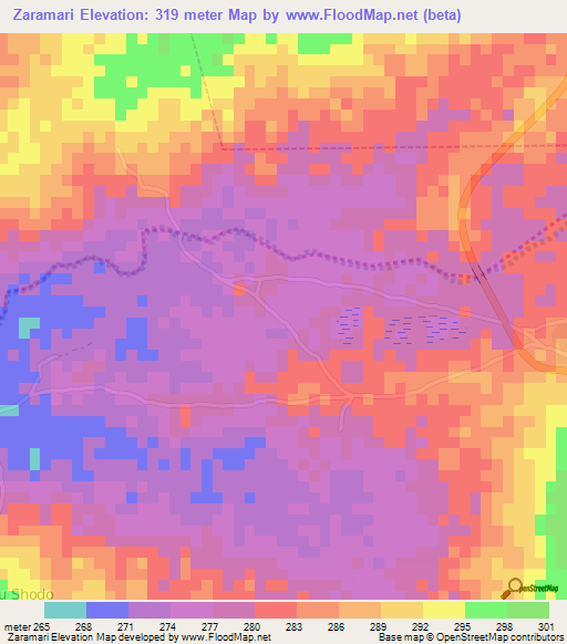 Zaramari,Nigeria Elevation Map