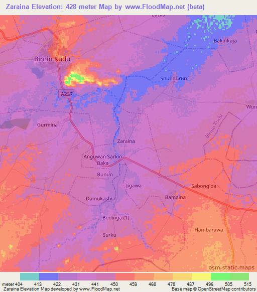 Zaraina,Nigeria Elevation Map