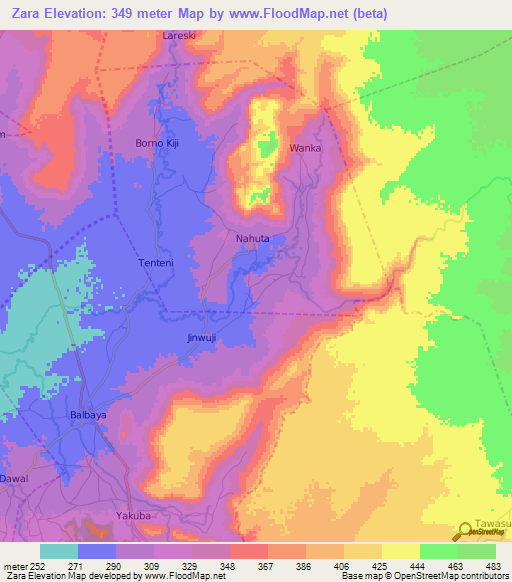 Zara,Nigeria Elevation Map