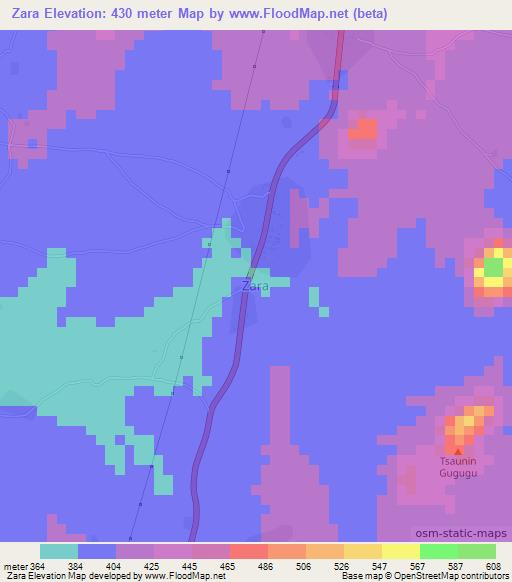 Zara,Nigeria Elevation Map