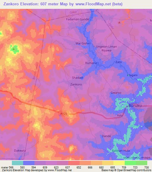 Zankoro,Nigeria Elevation Map