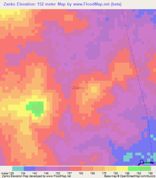 Zanko,Nigeria Elevation Map