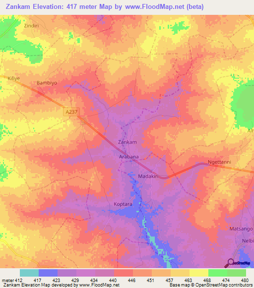 Zankam,Nigeria Elevation Map