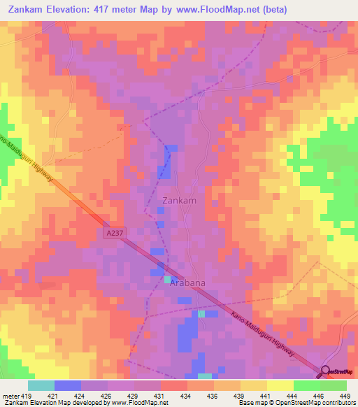 Zankam,Nigeria Elevation Map