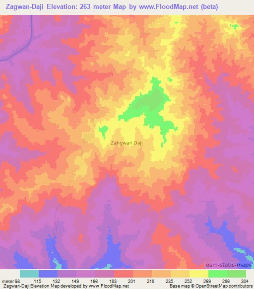 Zagwan-Daji,Nigeria Elevation Map