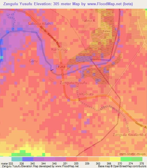 Zangulu Yusufu,Nigeria Elevation Map