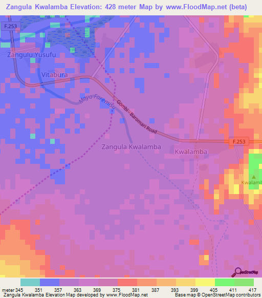 Zangula Kwalamba,Nigeria Elevation Map