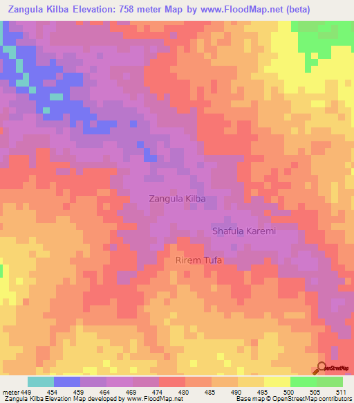 Zangula Kilba,Nigeria Elevation Map