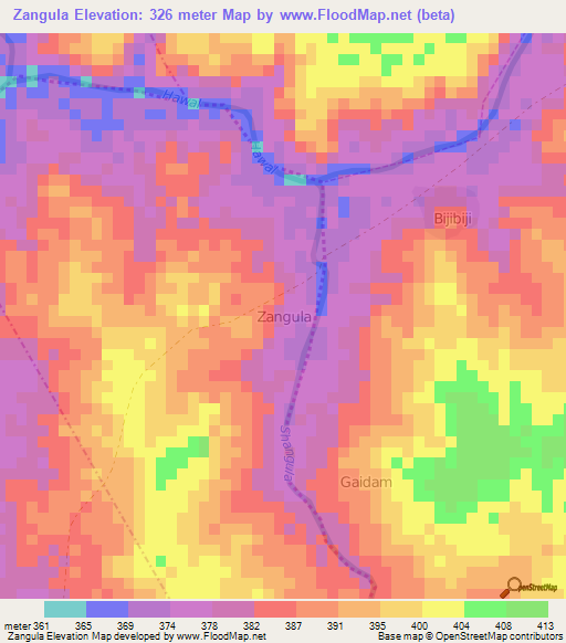 Zangula,Nigeria Elevation Map