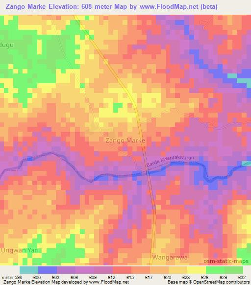 Zango Marke,Nigeria Elevation Map