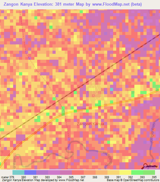 Zangon Kanya,Nigeria Elevation Map