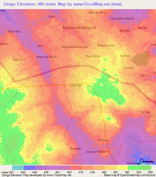 Zango,Nigeria Elevation Map