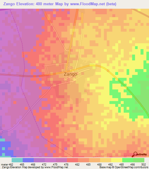 Zango,Nigeria Elevation Map