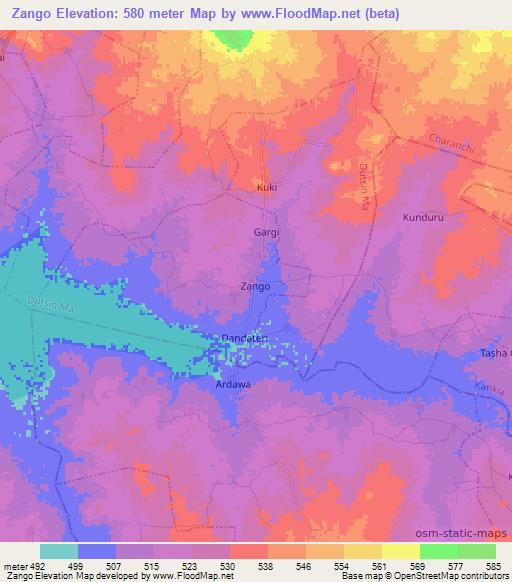 Zango,Nigeria Elevation Map